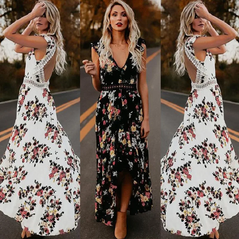 Women Boho Backless Irregular Floral Printed Dress Summer Deep V Trim Long Lace Maxi Dresses Open Back Party 
Women Boho Backless Irregular Floral Printed Dress Summer Deep V Trim Long Lace Maxi Dresses Open Back Party