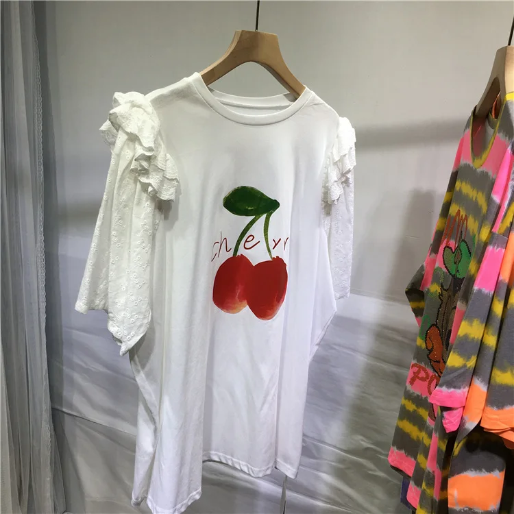 Korea Youthful Age Reduction Cherry Patchwork Lace Short Sleeve T-shirt White Oversized Top Ruffles Summer Casual Loose Tees
Korea Youthful Age Reduction Cherry Patchwork Lace Short Sleeve T-shirt White Oversized Top Ruffles Summer Casual Loose Tees