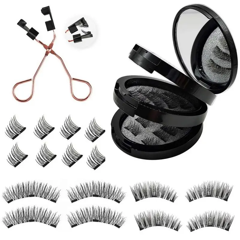 

Magnets 3D Magnetic False Eyelashes Set Handmade Artificial Faux Reusable Soft Natural Eyelashes With Eyelash Curler