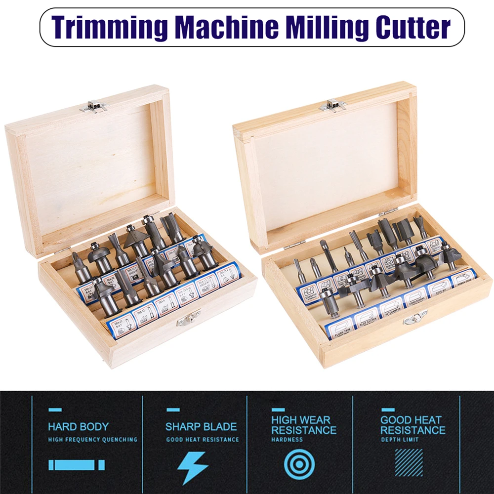 12pcs/15pcs Router Bit Set Trimming Straight 1/4 Shank Woodworker Milling Cutter For Trimming Machine Wood Bearing Cove Box Bit
12pcs/15pcs Router Bit Set Trimming Straight 1/4 Shank Woodworker Milling Cutter For Trimming Machine Wood Bearing Cove Box Bit