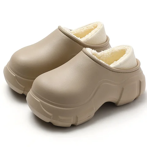 Зимние теплые водонепроницаемые женские тапочки на толстой подошве и каблуке, плюшевые меховые тапочки с запахом, уличная домашняя хлопковая обувь