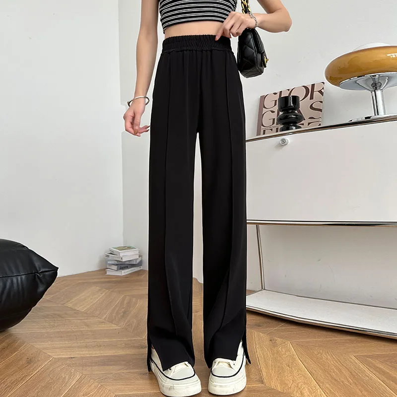 Women'S Spring And Summer New Fashion Versatile Split Wide Leg Pants Casual High Waist Drop Feel Floor Drag Straight Trousers 
Women'S Spring And Summer New Fashion Versatile Split Wide Leg Pants Casual High Waist Drop Feel Floor Drag Straight Trousers