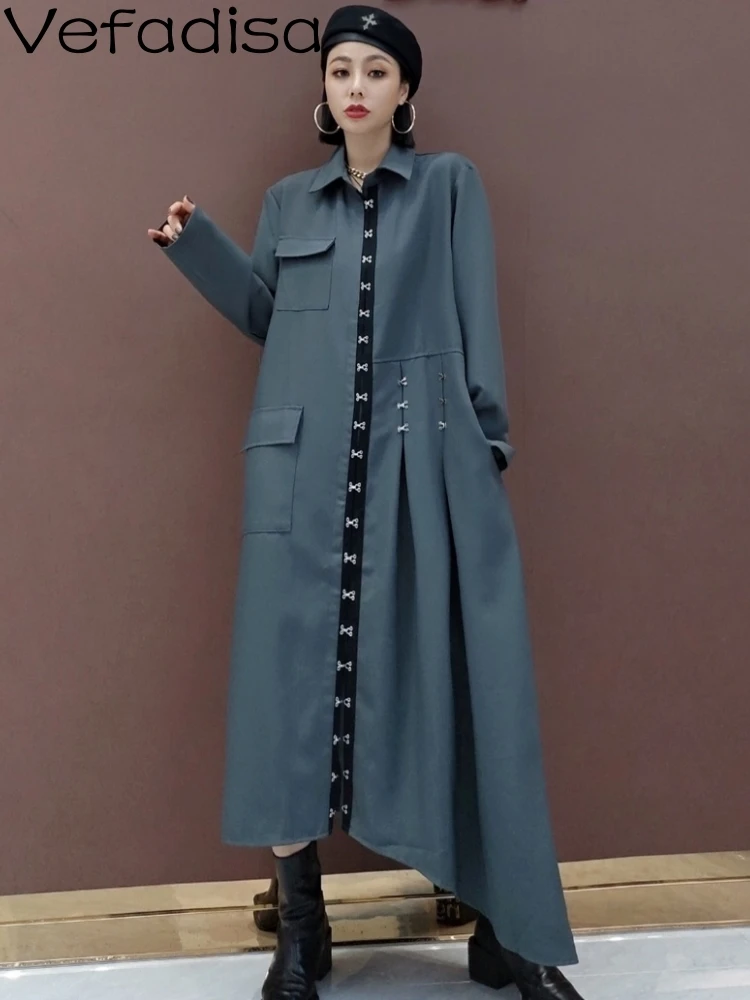 Vefadisa2023 Autumn New Lapel Grey Dress Loose Mid-length Cardigan Solid Color Temperament Fashion Irregular Women Dress LHX3856
Vefadisa2023 Autumn New Lapel Grey Dress Loose Mid-length Cardigan Solid Color Temperament Fashion Irregular Women Dress LHX3856