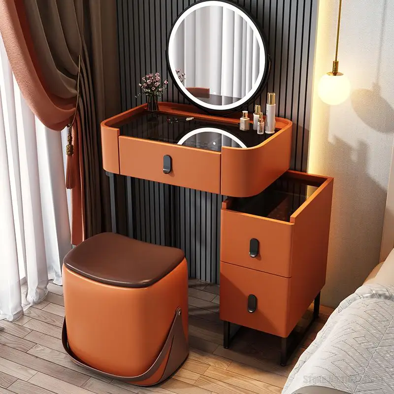 

Vanity Desk Modern Dresser Table LED Mirros Drawers Bedroom Dressing Table Modern Board Makeup Table With Mirror Furniture