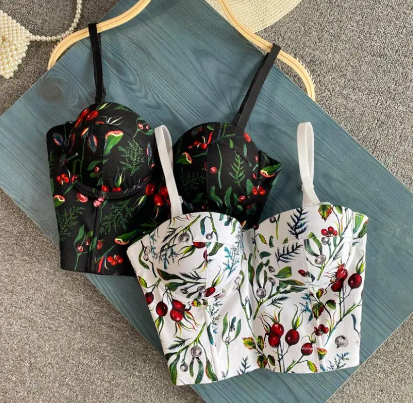 Sexy short retro vest top women's print chest gathered fishbone corset suspenders
Sexy short retro vest top women's print chest gathered fishbone corset suspenders