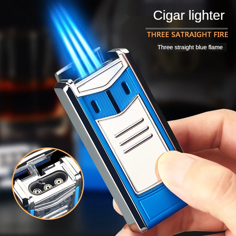 

Windproof 3 Nozzles Gas Lighters Jet Unusual Metal Novel Torch Turbo Butane Cigarettes Cool Lighter Gadgets Men Gift for Differ
