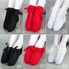 Soft Sole Canvas Lace-up Dancing Shoes Men Women Low Heel Ballet Jazz Dance Training Shoes Sport High-tops Boots Red Black White