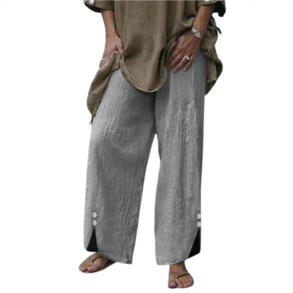 Casual Women Pants Solid Color Buttons Summer Elastic Waist Wide Leg Sweatpants Streetwear Loose Trousers Women 2022
Casual Women Pants Solid Color Buttons Summer Elastic Waist Wide Leg Sweatpants Streetwear Loose Trousers Women 2022