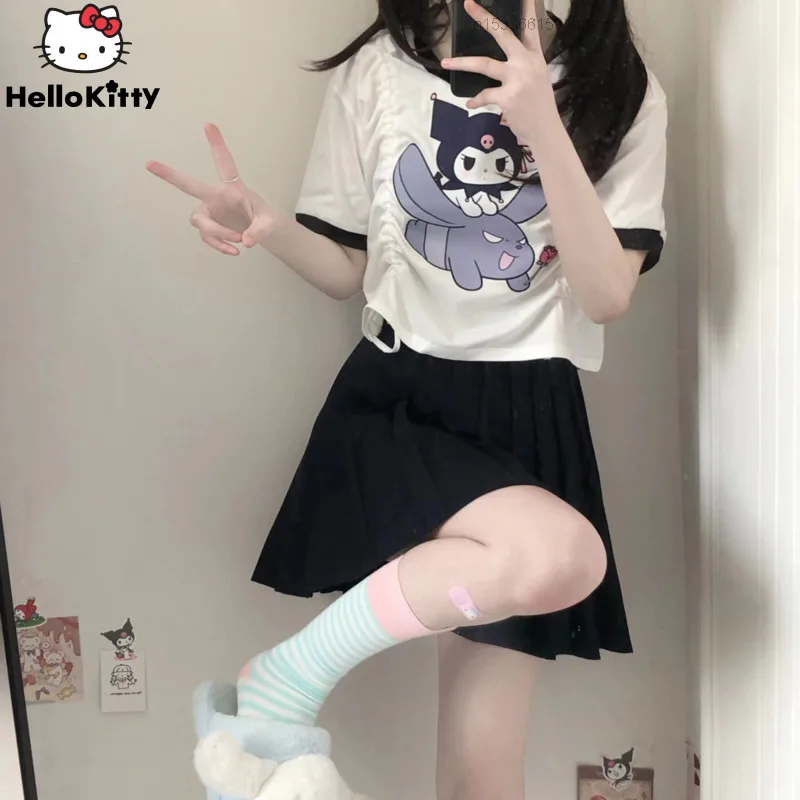 New T-shirt Original Design 2022 Sanrio Short Clothes Shirt Tees Cotton Drawstring Top Women Y2k Cartoon Kuromi Fashion Print 
New T-shirt Original Design 2022 Sanrio Short Clothes Shirt Tees Cotton Drawstring Top Women Y2k Cartoon Kuromi Fashion Print