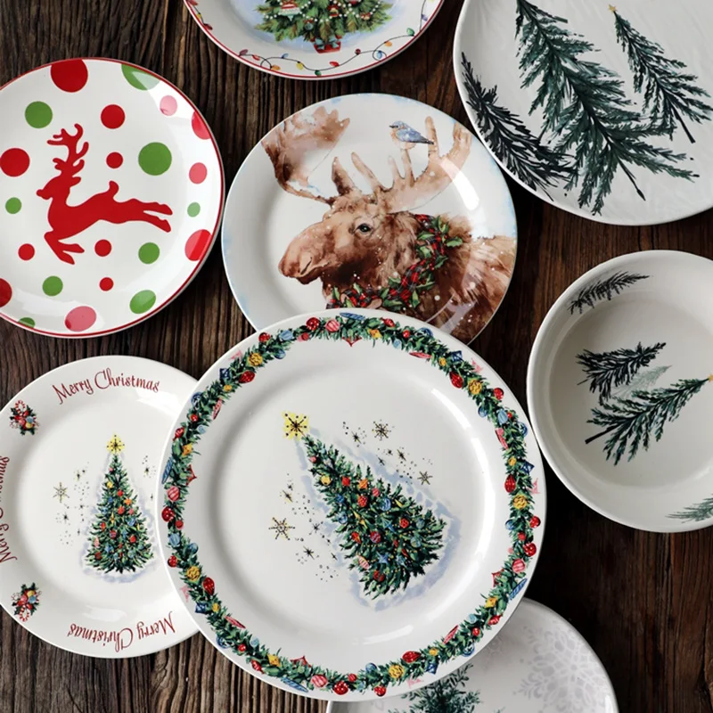 New Christmas Plate Round Ceramic 8inch Deep Dessert Cake Plate For New Year Christmas Party Table Decoration Tableware platos
New Christmas Plate Round Ceramic 8inch Deep Dessert Cake Plate For New Year Christmas Party Table Decoration Tableware platos