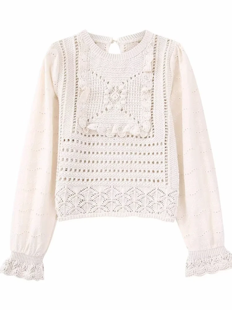Woman Sweet Beige Hollow Out Sweater 2023 Spring Female Casual Lace Patchwork Crochet Tops Ladies Soft Long Sleeve Knit Pullover
Woman Sweet Beige Hollow Out Sweater 2023 Spring Female Casual Lace Patchwork Crochet Tops Ladies Soft Long Sleeve Knit Pullover