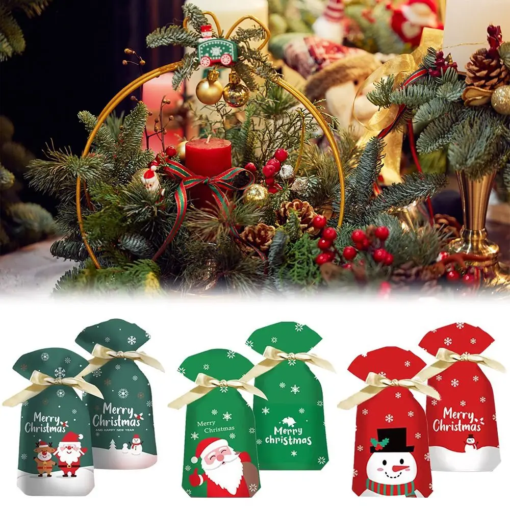 

50 шт. Рождественский Подарочный пакет, пластиковечерние пакеты для конфет с галстуком, с Новым годом, для детей, пакеты для упаковки печенья