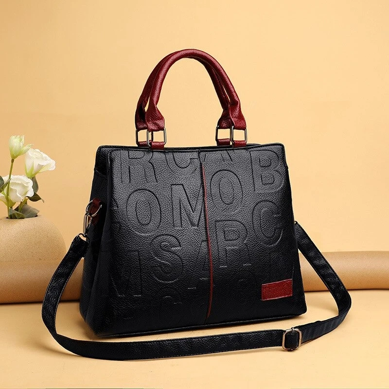 

Large Capacity Soft Bags New Fashion Retro Solid Color Shoulder Leather Cloth Letter Embossed Ladies Horizontal Square Handbags