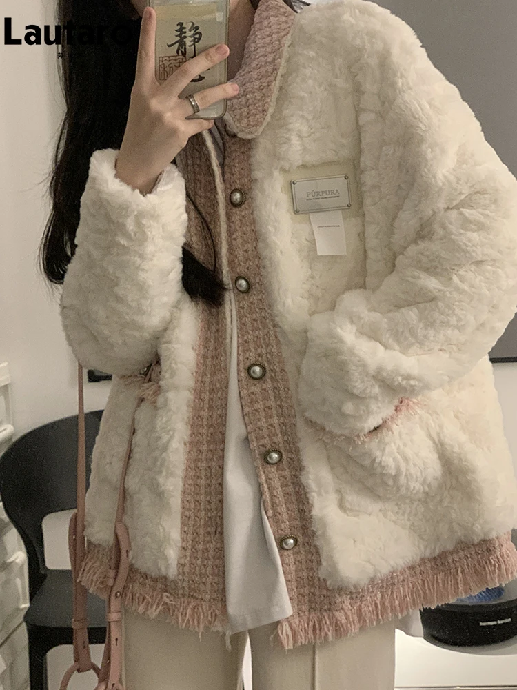 Lautaro Autumn Winter Elegant Luxury Chic Stylish Plaid Patchwork Faux Lamb Fur Coat Women Pockets Loose Warm Fluffy Jacket 2023
Lautaro Autumn Winter Elegant Luxury Chic Stylish Plaid Patchwork Faux Lamb Fur Coat Women Pockets Loose Warm Fluffy Jacket 2023