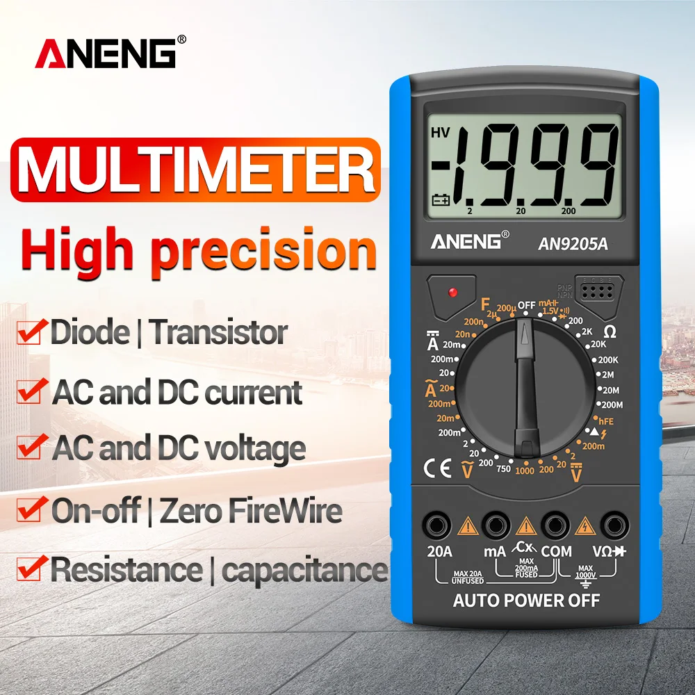 Dt9205A Синий Мини цифровой мультиметр Ac/dc Профессиональный тестер транзисторов Электронный мультиметр Ncv Тестер Авто Диапазон Ture Rms 
Dt9205A Синий Мини цифровой мультиметр Ac/dc Профессиональный тестер транзисторов Электронный мультиметр Ncv Тестер Авто Диапазон Ture Rms