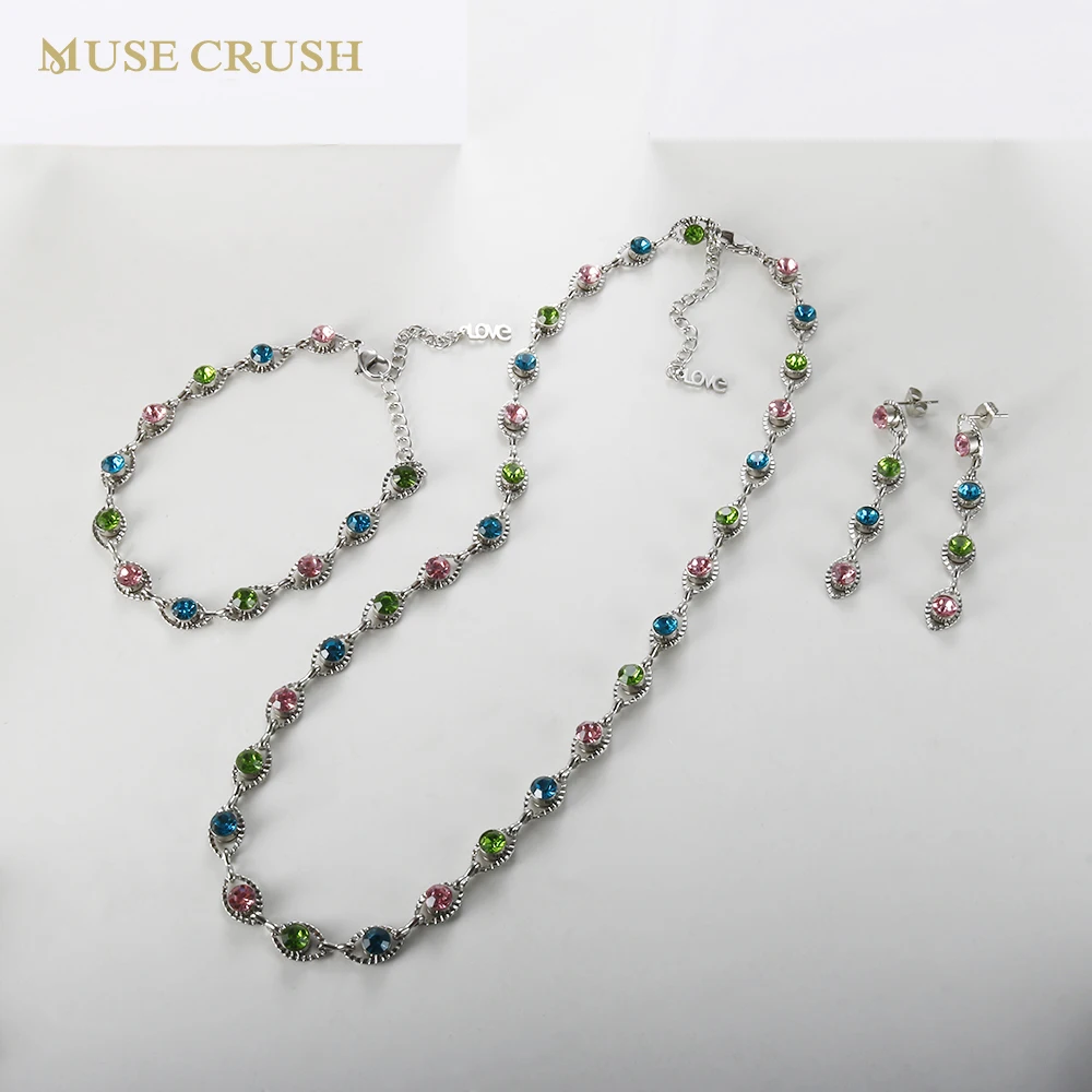 Rainbow Color Crystal Bracelet Necklace Earrings Jewelry Set for Women Ethnic Style Chain Fashion Simple Charm Ladies Jewelry
Rainbow Color Crystal Bracelet Necklace Earrings Jewelry Set for Women Ethnic Style Chain Fashion Simple Charm Ladies Jewelry