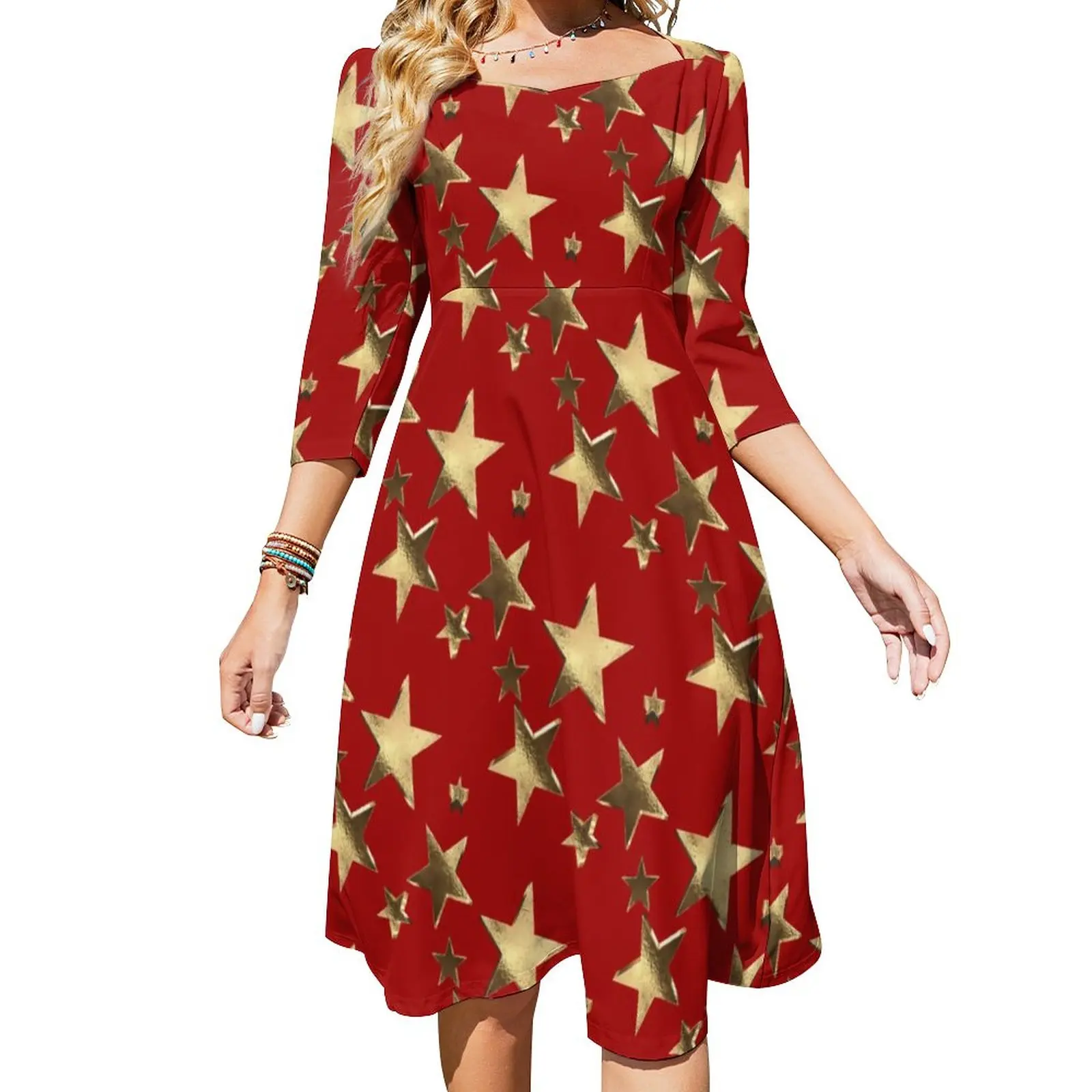 Gold Star Print Dress Spring Festive Christmas Elegant Dresses Female Three Quarter Aesthetic Pattern Oversized Casual Dress
Gold Star Print Dress Spring Festive Christmas Elegant Dresses Female Three Quarter Aesthetic Pattern Oversized Casual Dress