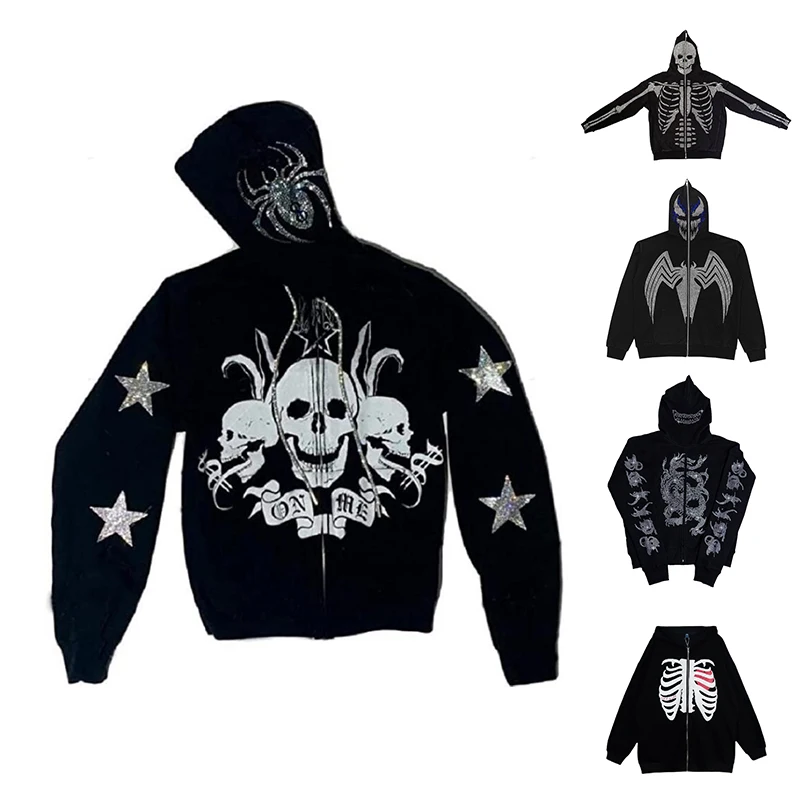 Y2k Rhinestone Diamond Hoodies Rib Bone Zipper High Street Goth Punk Men Zip Up Flame Spider Skull Zipper Long Sleeve Spider
Y2k Rhinestone Diamond Hoodies Rib Bone Zipper High Street Goth Punk Men Zip Up Flame Spider Skull Zipper Long Sleeve Spider