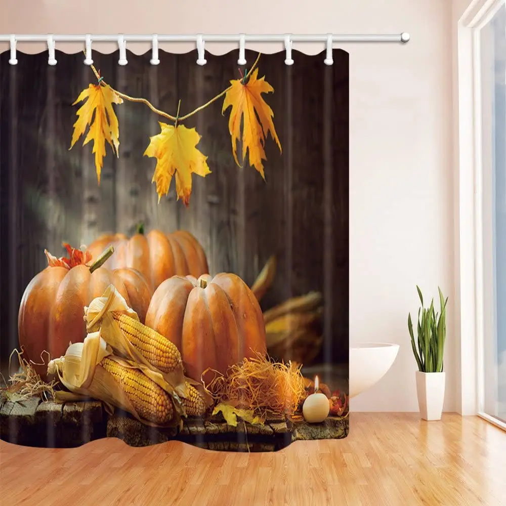Thanksgiving Day Shower Curtain Autumn Leaves Decorated Pumpkins Corn Bathroom Polyester Fabric Bath Curtains Set with Hooks
Thanksgiving Day Shower Curtain Autumn Leaves Decorated Pumpkins Corn Bathroom Polyester Fabric Bath Curtains Set with Hooks