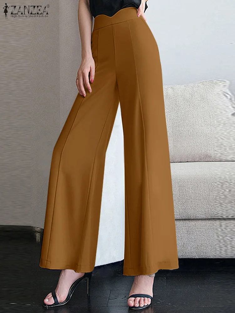 

ZANZEA Fashion Seamed Bell-bottoms Elegant Women Casual Korean Flared Trousers Notched High Waist Office Lady Solid Color Pants