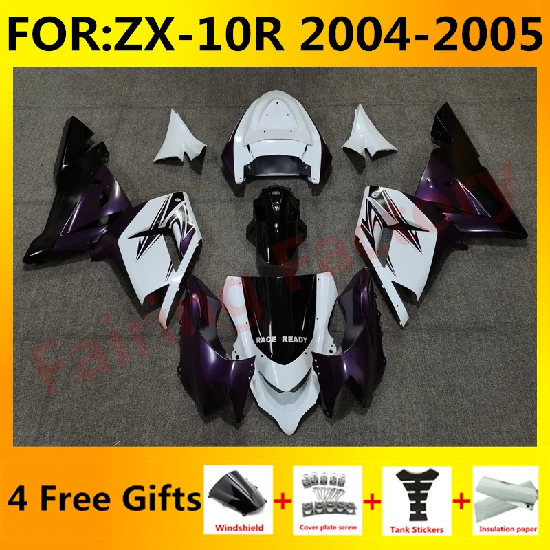 New ABS Whole Motorcycle Fairings tank cover Kit for Ninja ZX-10R ZX10R zx 10r 2004 2005 04 05 Bodywork fairing set white purple 
New ABS Whole Motorcycle Fairings tank cover Kit for Ninja ZX-10R ZX10R zx 10r 2004 2005 04 05 Bodywork fairing set white purple