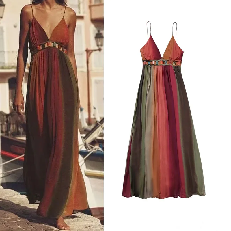 TRAF Women Sexy V Neck Midi Dress Waist Stone Design Loose Dress Contrast Backless Sleeveless Retro Beach Holiday Party Dress 
TRAF Women Sexy V Neck Midi Dress Waist Stone Design Loose Dress Contrast Backless Sleeveless Retro Beach Holiday Party Dress