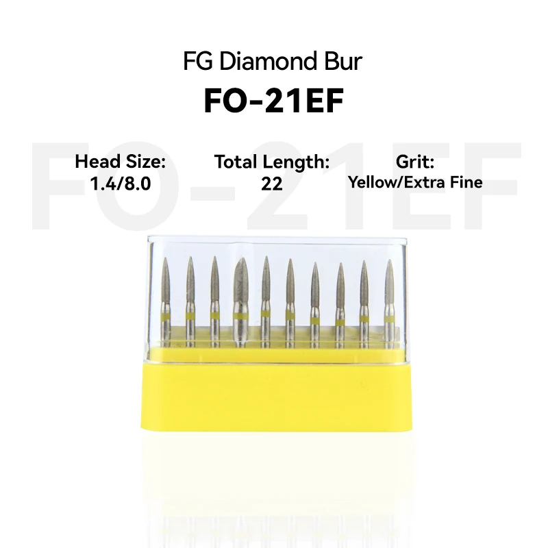 

1Set Dental Diamond Burs FO-21EF FG High Speed 22.0mm Yellow Rings Extra Fine Medium Intra-oral Shank Burs for Dentistry