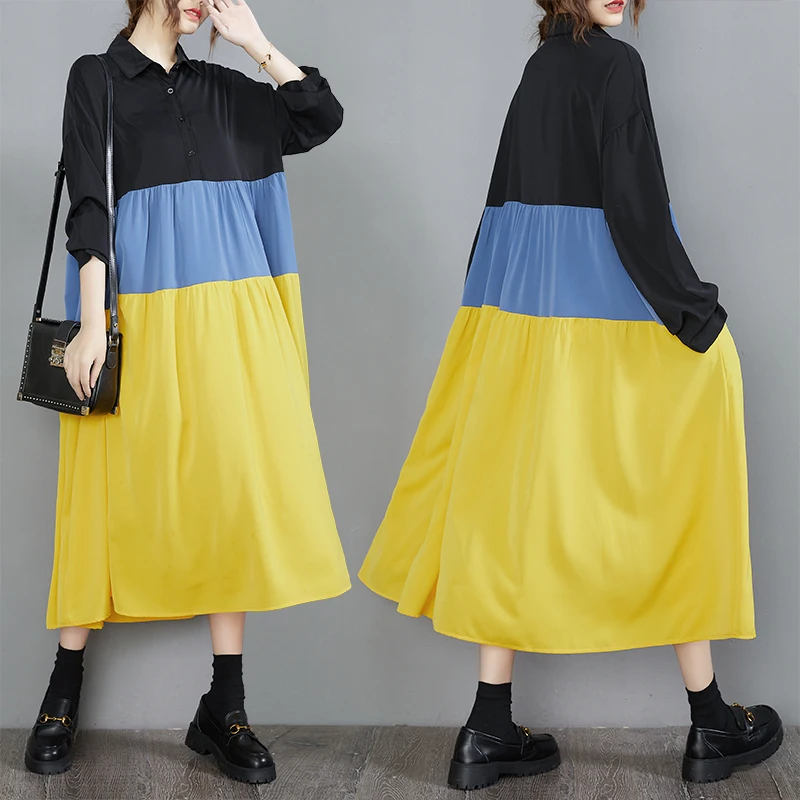 Spring Summer 2022 Vintage Loose Pleated Dress For Women 3 Color Patchwork Shirt Dresses Robe Vestidos Elegantes Para Mujer
Spring Summer 2022 Vintage Loose Pleated Dress For Women 3 Color Patchwork Shirt Dresses Robe Vestidos Elegantes Para Mujer