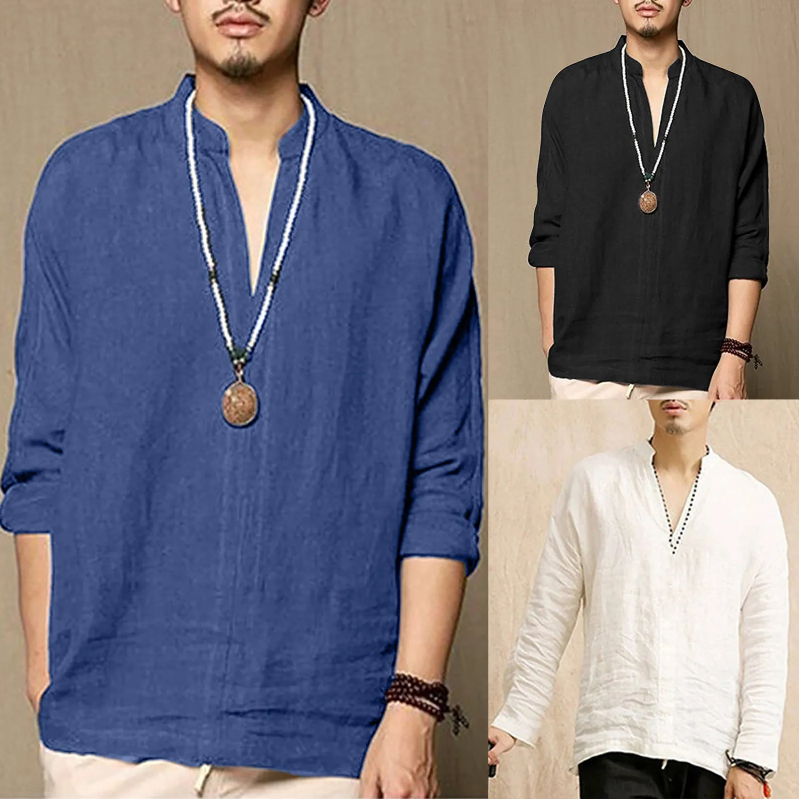 Solid Color Long Sleeve Shirts Designer Spring Summer Men's high quality Cotton Linen V Neck Loose Shirts Casual top Masculina
Solid Color Long Sleeve Shirts Designer Spring Summer Men's high quality Cotton Linen V Neck Loose Shirts Casual top Masculina