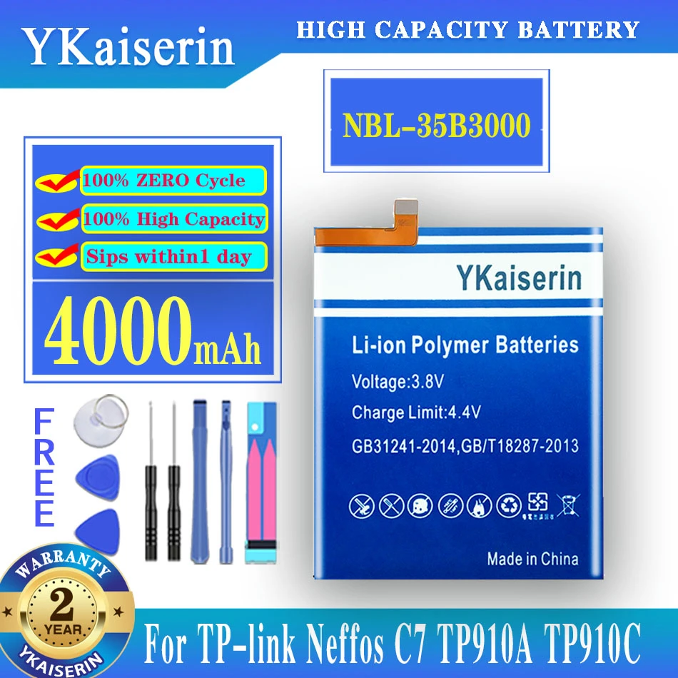 YKaiserin New 4000mAh NBL-35B3000 Battery For TP-link Neffos C7 Y7 X9 TP910A TP910C TP913A Mobile Phone Batteria + Free Tools
YKaiserin New 4000mAh NBL-35B3000 Battery For TP-link Neffos C7 Y7 X9 TP910A TP910C TP913A Mobile Phone Batteria + Free Tools