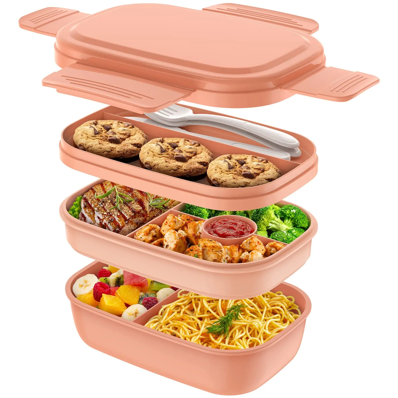 

Bento Box Adult Lunch Box,3 Stackable Bento Lunch Containers for Adults, Utensil Set, Leak-Proof Lunchbox Bento Box for Dining