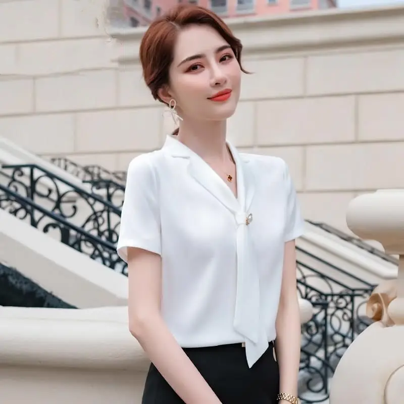Elegant Fashion V-Neck Bandage Chiffon Short Sleeve Blouse Loose Plus Size Summer Office Lady Shirt All-match Women's Clothing
Elegant Fashion V-Neck Bandage Chiffon Short Sleeve Blouse Loose Plus Size Summer Office Lady Shirt All-match Women's Clothing