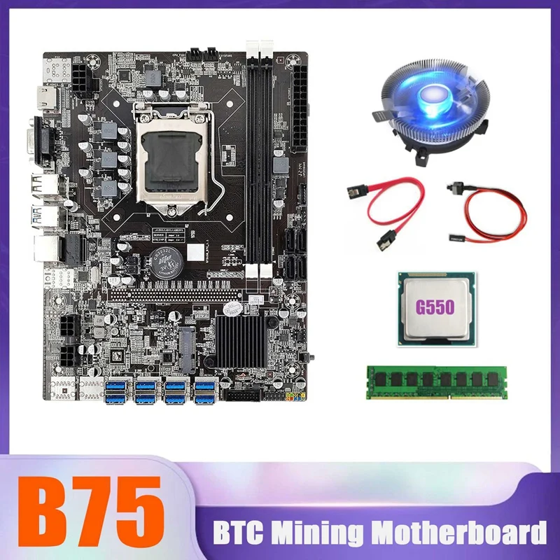 B75 BTC Miner Motherboard 8XUSB+G550 CPU+DDR3 8G 1600Mhz RAM+CPU Cooling Fan+SATA Cable+Switch Cable B75 USB Motherboard
B75 BTC Miner Motherboard 8XUSB+G550 CPU+DDR3 8G 1600Mhz RAM+CPU Cooling Fan+SATA Cable+Switch Cable B75 USB Motherboard