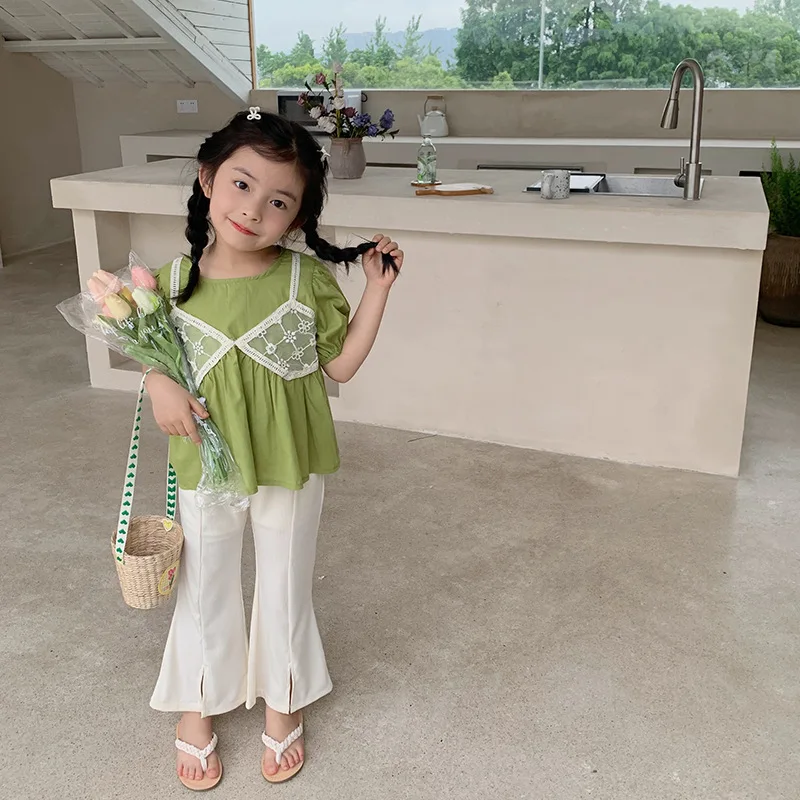 Girls' baby shirt 2022 summer new children's Korean lace fake two shirts 11-109 
Girls' baby shirt 2022 summer new children's Korean lace fake two shirts 11-109