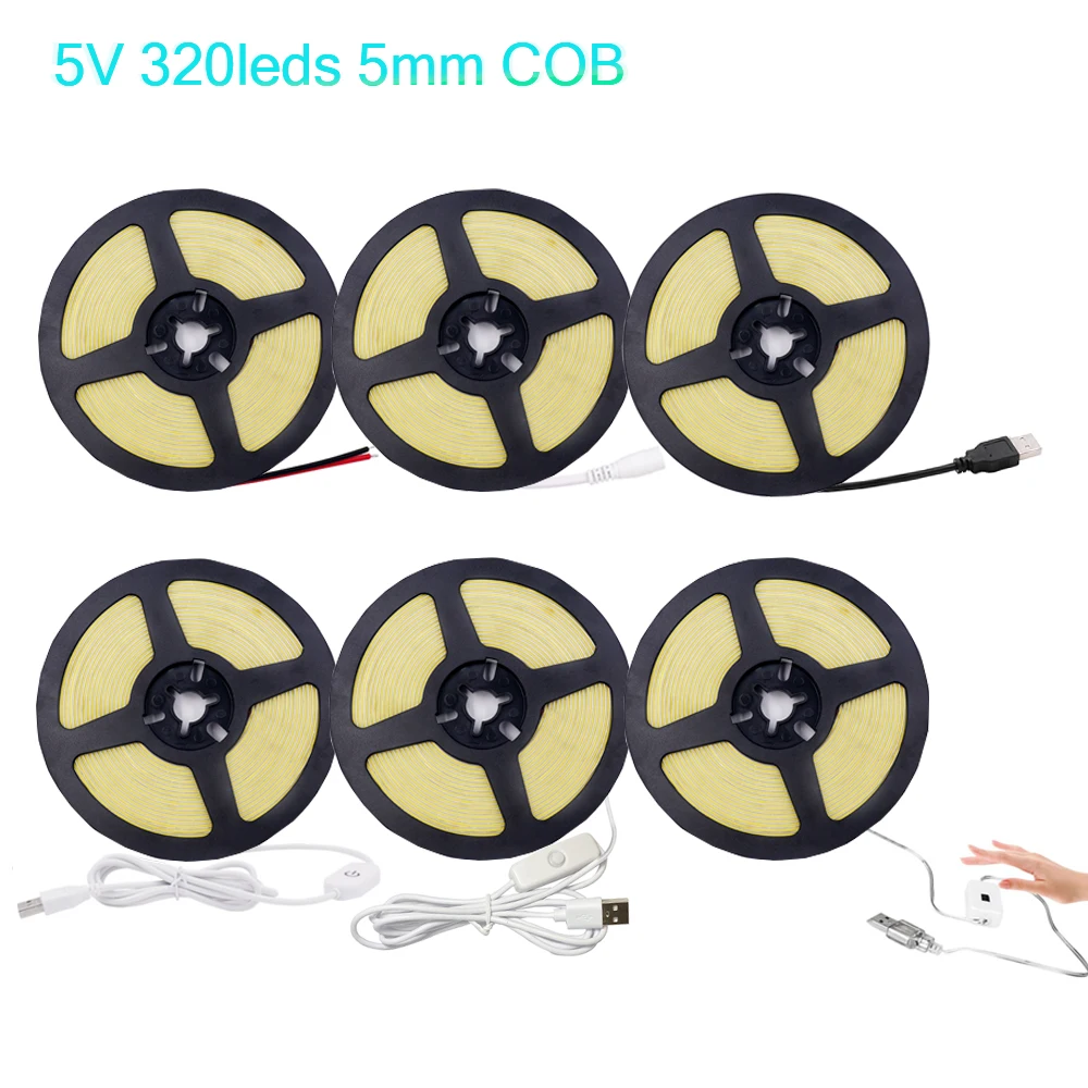 5mm Width COB LED Strip Light 5V 320LEDs High Bright Flexible Led Tape High Density Linear Lighting COB Light 0.5-5m Home Decor
5mm Width COB LED Strip Light 5V 320LEDs High Bright Flexible Led Tape High Density Linear Lighting COB Light 0.5-5m Home Decor
