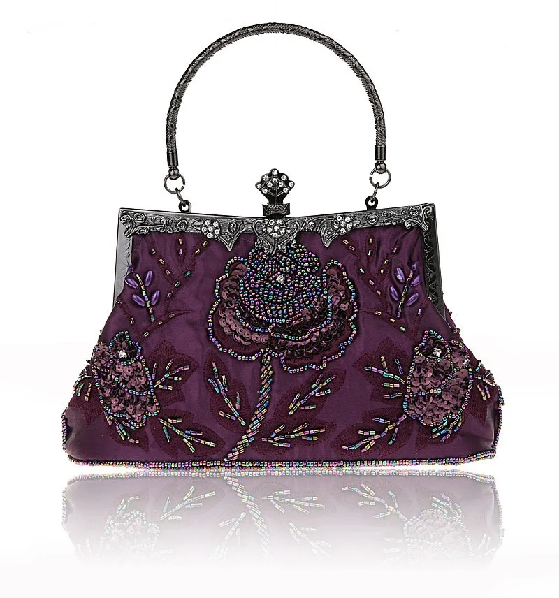 

Фиолетовая китайская женская Свадебная вечерняя сумочка с блестками и бисером, клатч, сумка для невесты, кошелек, косметичка, бесплатная доставка 03331-1-B
