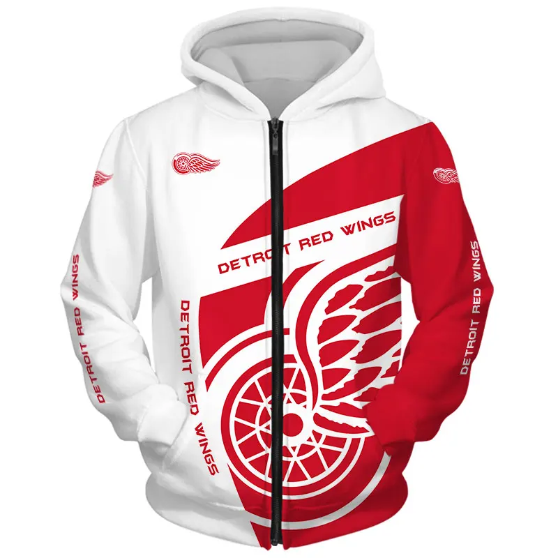 Detroit men's fashion Long sleeve 3D Red Wings Zip Hoodies Red white curve graffiti spot printing Sweatshirt
Detroit men's fashion Long sleeve 3D Red Wings Zip Hoodies Red white curve graffiti spot printing Sweatshirt