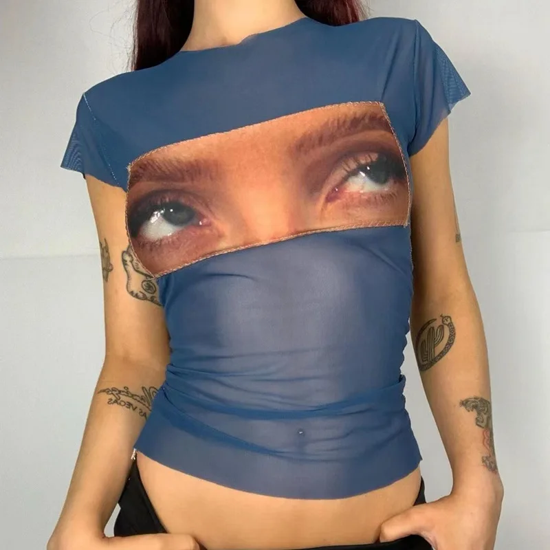 Sexy Round Neck Mesh Fashion Top Women'S T-Shirt Autumn New Club Party Light Blue Transparent Short Sleeve T-Shirt Women
Sexy Round Neck Mesh Fashion Top Women'S T-Shirt Autumn New Club Party Light Blue Transparent Short Sleeve T-Shirt Women