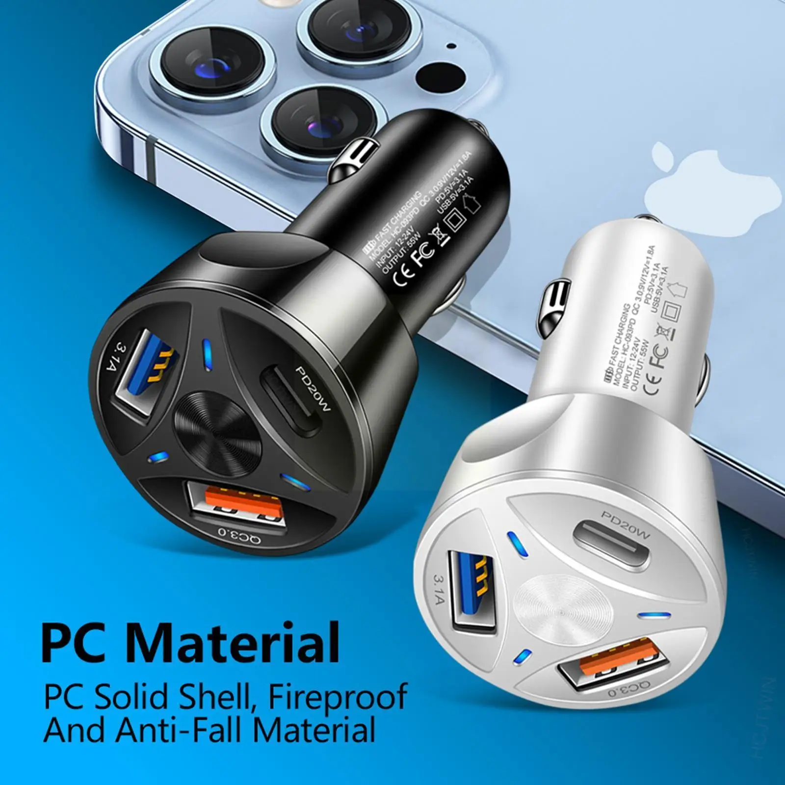 55W Dual USB Car Quick Charger Fast Charging QC 3.0 PD Type C For IPhone Xiaomi Phone Car Phone Charger Adapter G3X9
55W Dual USB Car Quick Charger Fast Charging QC 3.0 PD Type C For IPhone Xiaomi Phone Car Phone Charger Adapter G3X9