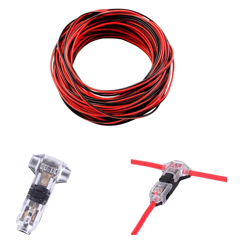 22 AWG Red Black Wire 65.5Ft And 12 Pack 3 Way 1 Pin Wire Connector, T Type Solderless No Stripping T Tap Wire Connector
22 AWG Red Black Wire 65.5Ft And 12 Pack 3 Way 1 Pin Wire Connector, T Type Solderless No Stripping T Tap Wire Connector