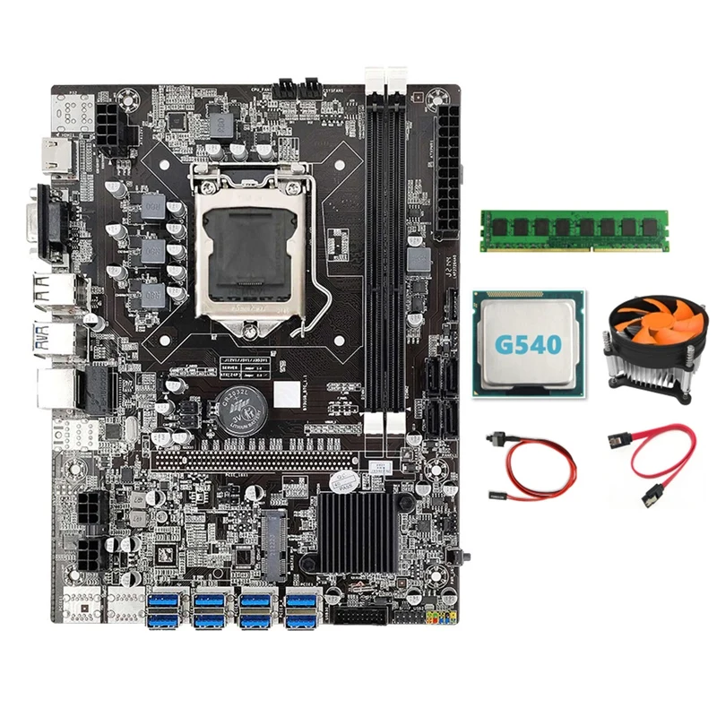 B75 BTC Miner Motherboard 8XUSB+G540 CPU+DDR3 8G 1600Mhz RAM+CPU Cooling Fan+SATA Cable+Switch Cable USB Motherboard
B75 BTC Miner Motherboard 8XUSB+G540 CPU+DDR3 8G 1600Mhz RAM+CPU Cooling Fan+SATA Cable+Switch Cable USB Motherboard