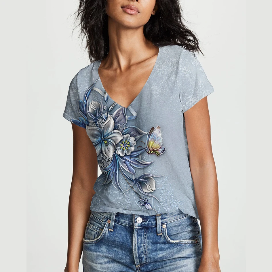 Fashion Women's T-shirt Elegant Summer Plant Flower 3D Print T-shirt Loose Slim Women's V-Neck Short Sleeve Daily Casual Top
Fashion Women's T-shirt Elegant Summer Plant Flower 3D Print T-shirt Loose Slim Women's V-Neck Short Sleeve Daily Casual Top