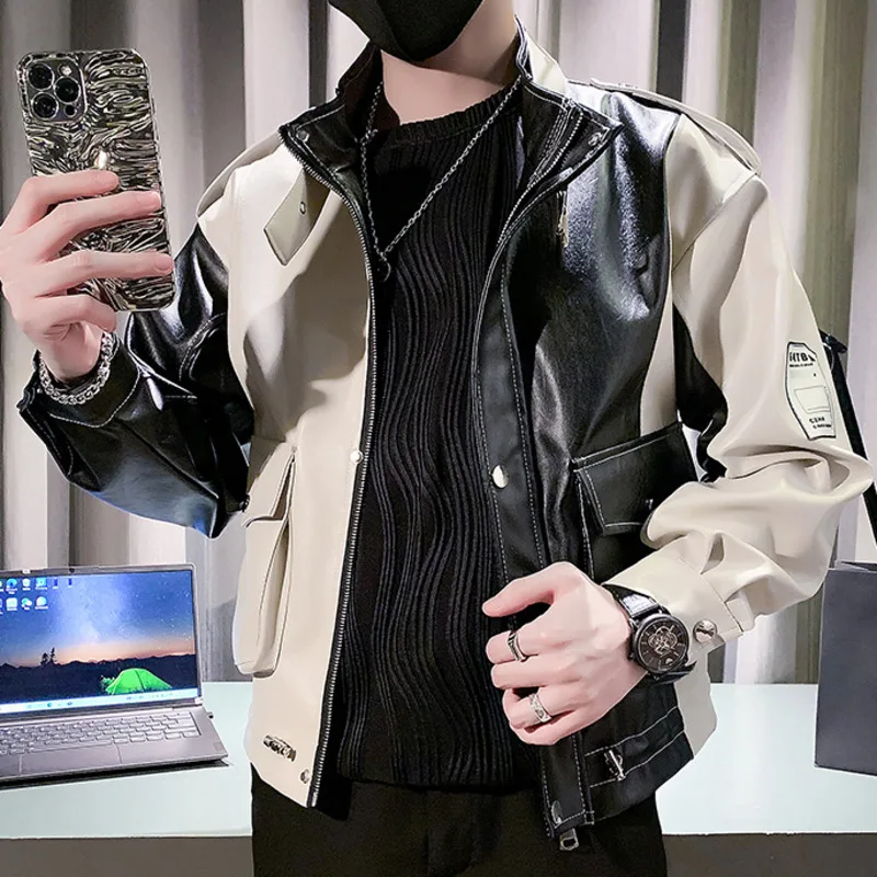 Luxury Leather Color Contrast Stitching Jacket Coat Casual Mens Coats Slim Man Motorcycle Jackets Spring Jaqueta Motoqueiro
Luxury Leather Color Contrast Stitching Jacket Coat Casual Mens Coats Slim Man Motorcycle Jackets Spring Jaqueta Motoqueiro