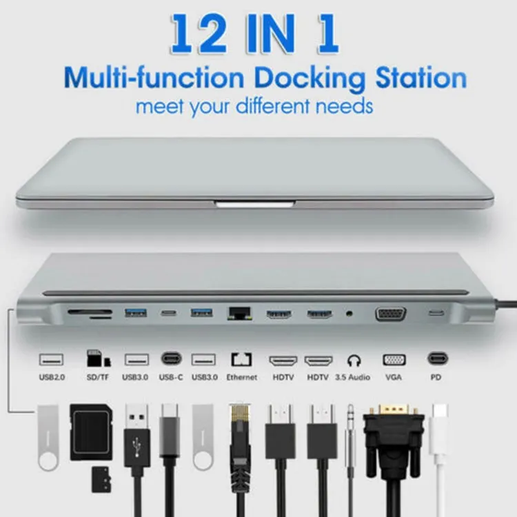 Usb3.1 12-in-1 Type-C Docking Station Dual HDMI Network Port VGA Expansion Dock SD/TF Card Reading Hub
Usb3.1 12-in-1 Type-C Docking Station Dual HDMI Network Port VGA Expansion Dock SD/TF Card Reading Hub