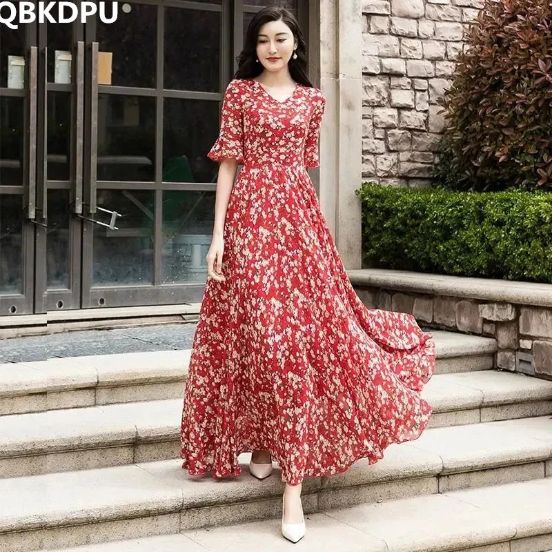 Oversize Lady V-Neck Vintage Print Long Dress Summer Causal Boho Beach Vestidos Korean Fashion Elegant Vestido Slim Robe Dresses 
Oversize Lady V-Neck Vintage Print Long Dress Summer Causal Boho Beach Vestidos Korean Fashion Elegant Vestido Slim Robe Dresses