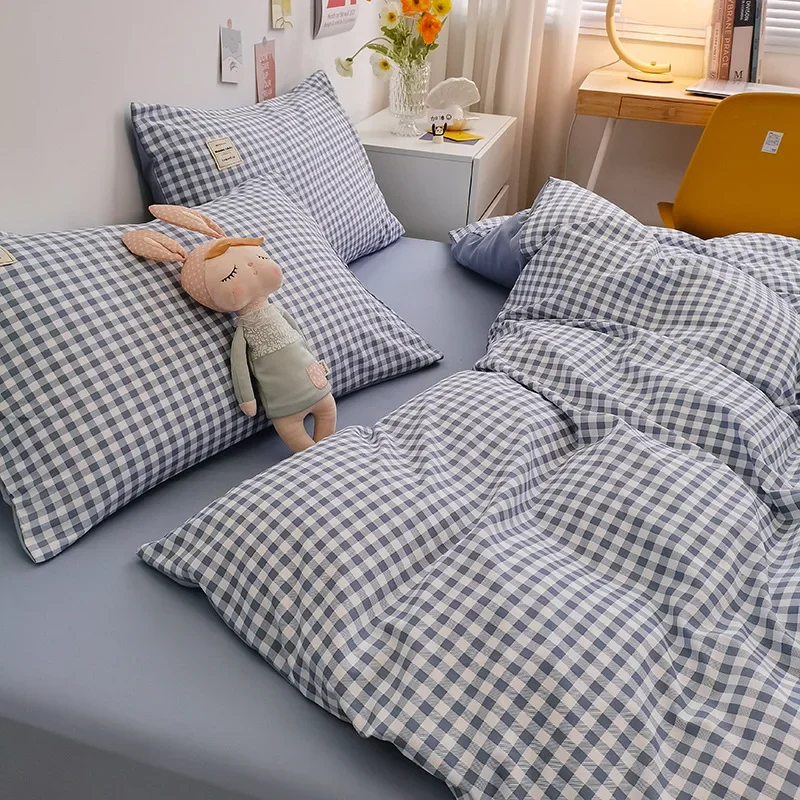 Beddings Sets Japanese-style Simple Solid Color Brushed Washed Cotton Four-piece Set Unprinted Style Plaid Bed Sheet Quilt Cover
Beddings Sets Japanese-style Simple Solid Color Brushed Washed Cotton Four-piece Set Unprinted Style Plaid Bed Sheet Quilt Cover
