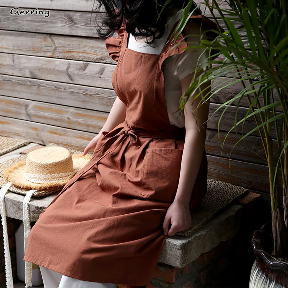 Gerring Retro Fly Sleeves Falbala Apron Korean Aprons For Woman Dress Flower Shop Cafe Garden Bakery Kitchen Antifouling Apron
Gerring Retro Fly Sleeves Falbala Apron Korean Aprons For Woman Dress Flower Shop Cafe Garden Bakery Kitchen Antifouling Apron