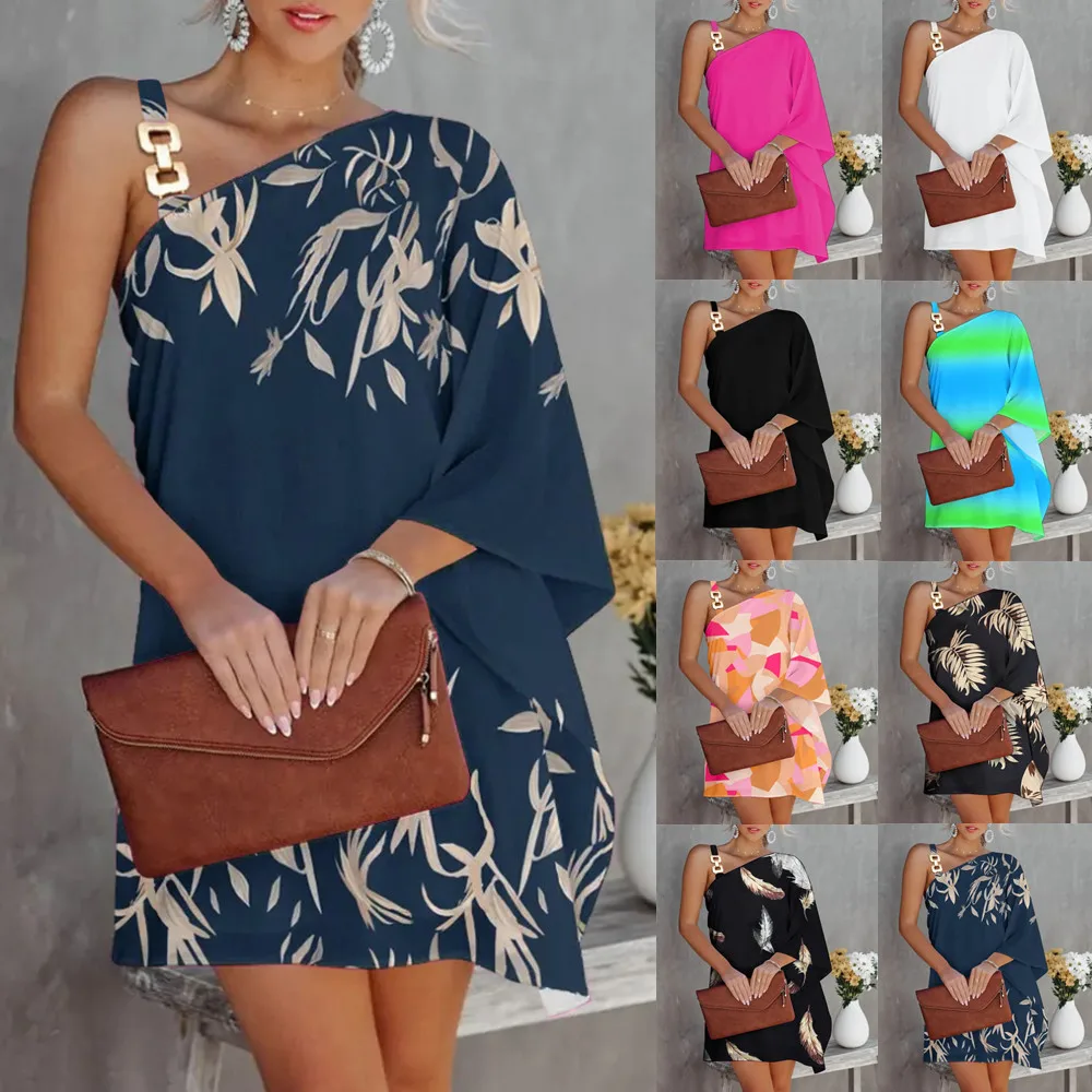 Women Off Shoulder Sling Dress Summer Loose One Shoulder Batwing Sleeve A-Line Dress Female Casual Beach Party Mini Dresses
Women Off Shoulder Sling Dress Summer Loose One Shoulder Batwing Sleeve A-Line Dress Female Casual Beach Party Mini Dresses