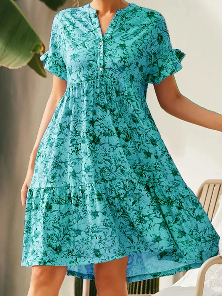 Casual Loose Short Dress Women Summer Short Sleeve Floral Print Dress Ladies Vintage Fashion Button Beach Pleated Dress Vestidos
Casual Loose Short Dress Women Summer Short Sleeve Floral Print Dress Ladies Vintage Fashion Button Beach Pleated Dress Vestidos