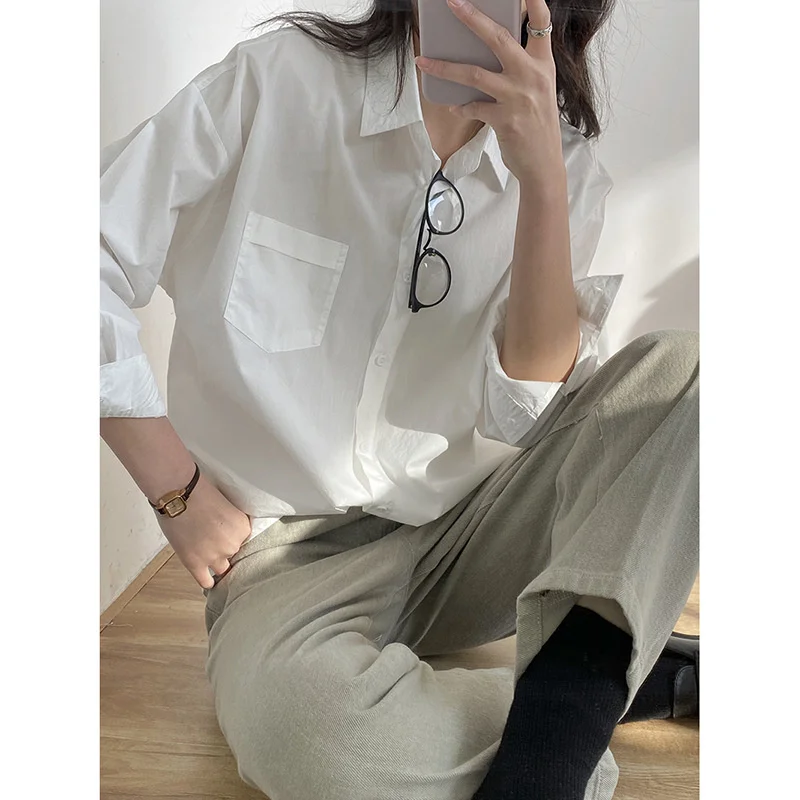 2022 Spring New Pure Cotton Women Shirts Turn Neck Turn Down Collar Pocket Long Sleeve Casual Basic Shirts Tops 100% Cotton
2022 Spring New Pure Cotton Women Shirts Turn Neck Turn Down Collar Pocket Long Sleeve Casual Basic Shirts Tops 100% Cotton
